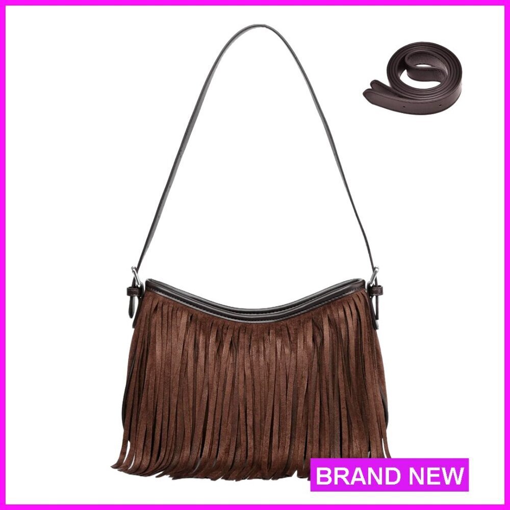 Fringe Suede Hobo Bag Convertible Shoulder Crossbody Purse Western Boho